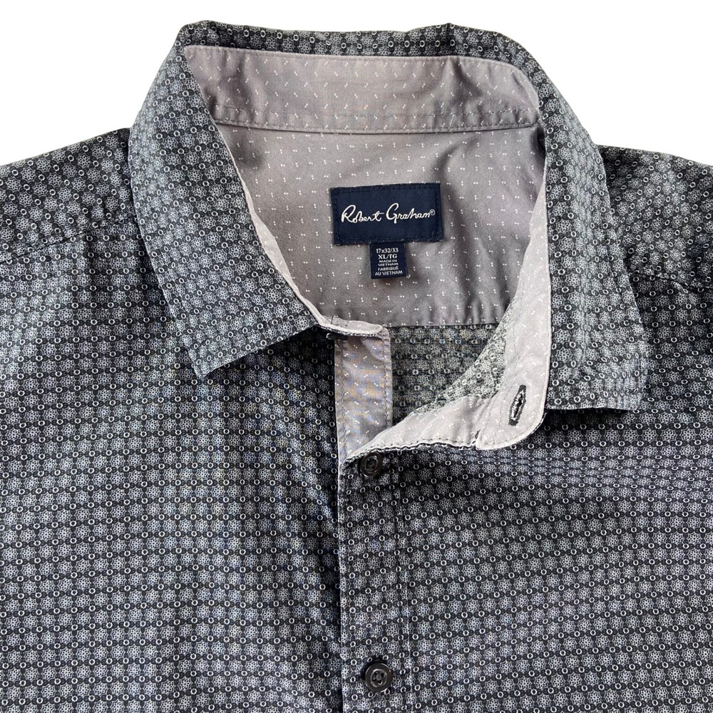 Robert Graham Button Down Shirt Men XL Black Grey Geometric Medallion Cotton